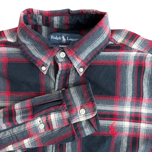 Ralph Lauren Other - Ralph Lauren Mens Classic Red Black Plaid Button Down Shirt Thick Size M Pony
